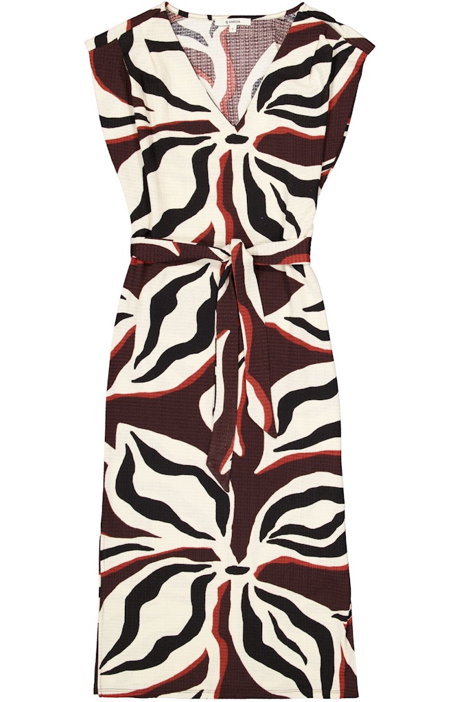 Garcia Midi Lange Jurk Met Alloverprint - Ecru Dessin