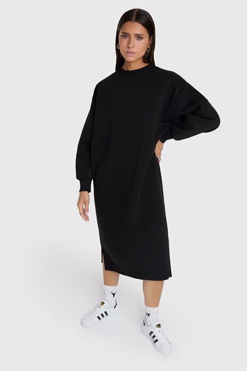 Ladies Knitted Midi Sweat Dress - Zwart