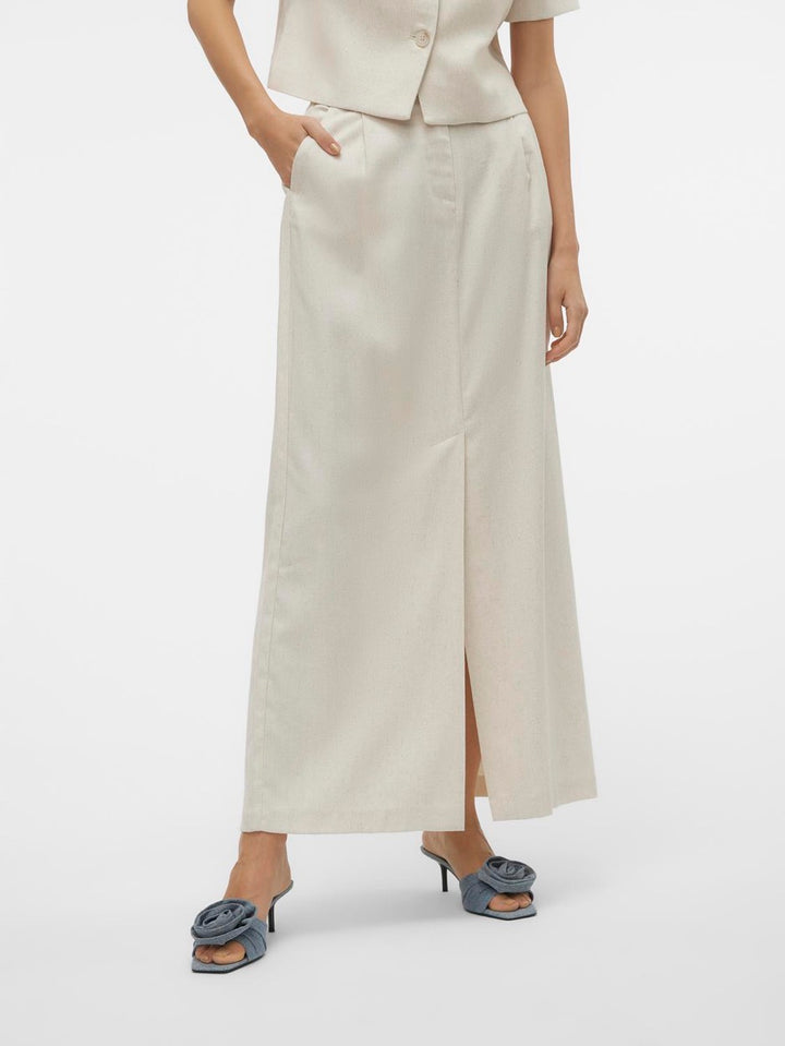 Vmflorence Hw Long Linen Skirt - Beige