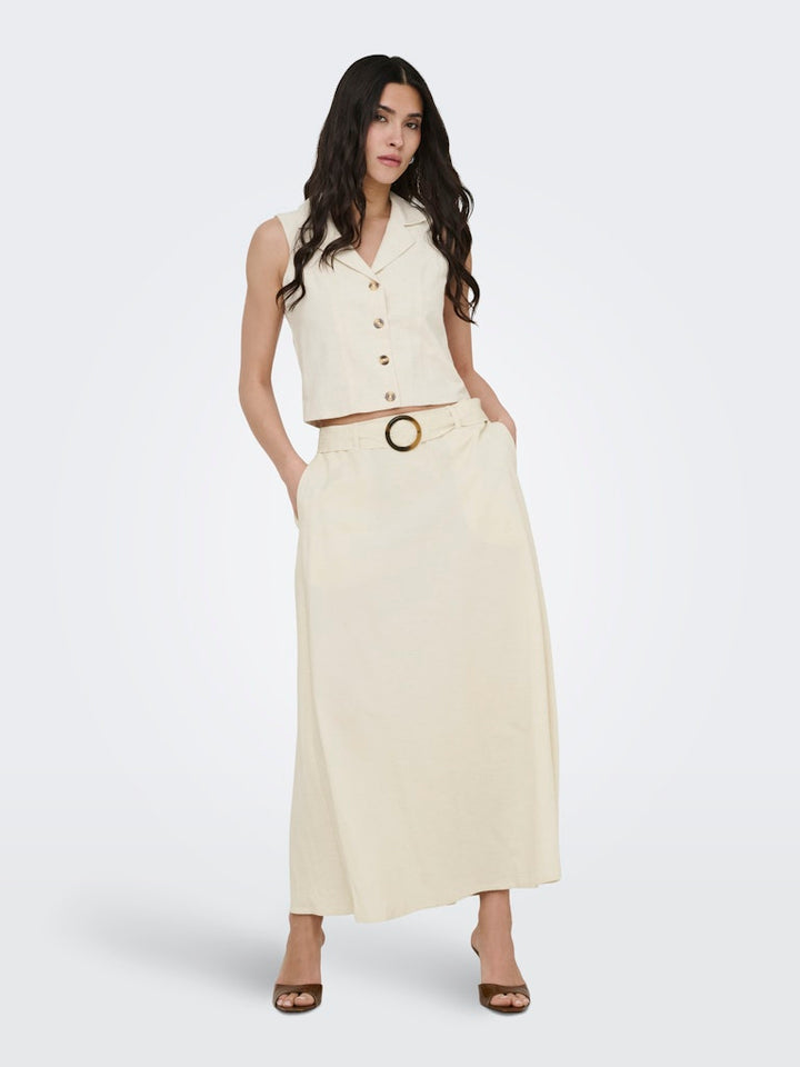 Jdymilan Linen Hw Belted Skirt Wvn Dia - Beige