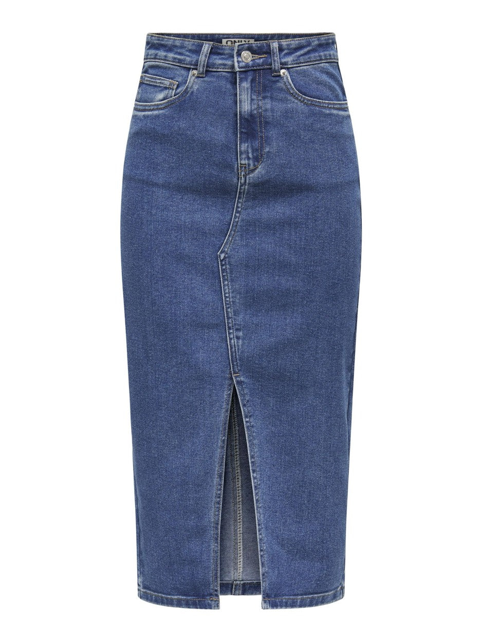 Onlsiri Front Slit Skirt Dnm Gua No - Blue Denim