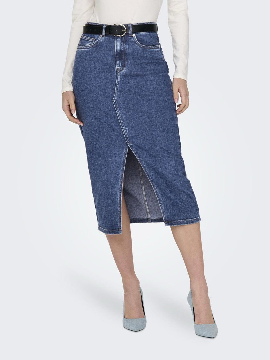 Onlsiri Front Slit Skirt Dnm Gua No - Blue Denim