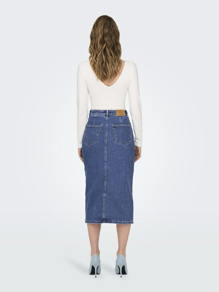 Onlsiri Front Slit Skirt Dnm Gua No - Blue Denim