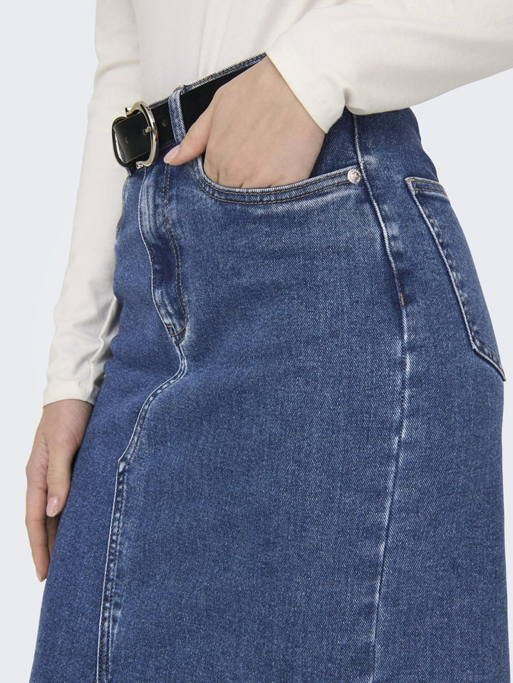 Onlsiri Front Slit Skirt Dnm Gua No - Blue Denim