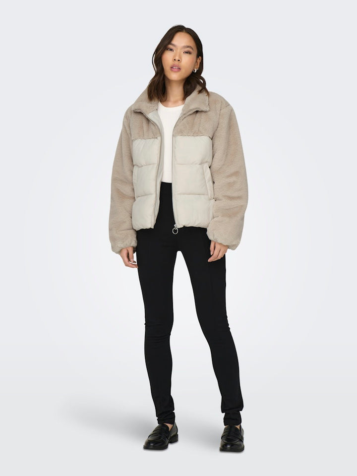 Onlwanja Fur Puffer Mix Jacket - Beige