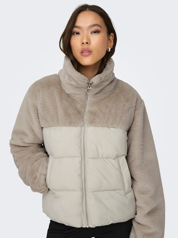 Onlwanja Fur Puffer Mix Jacket - Beige
