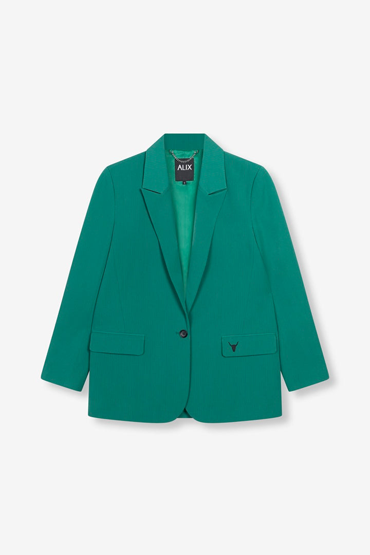 Ladies Woven Pine Stripe Relaxed Blazer - Groen Dessin