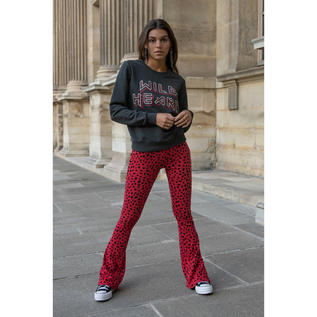 Mevy Leopard Flare Pants - Rood Dessin