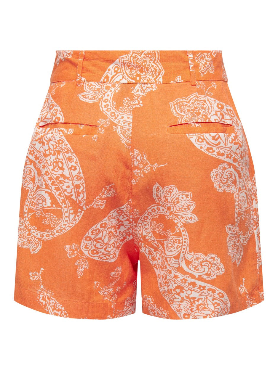 Onlbella Linen Hw Tailored Shorts P - Oranje Dessin