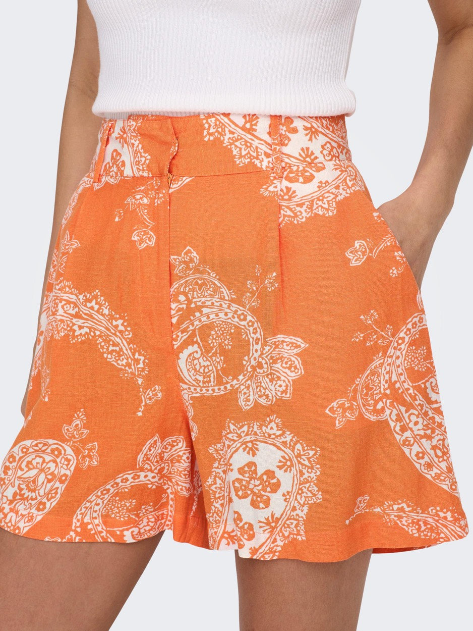 Onlbella Linen Hw Tailored Shorts P - Oranje Dessin