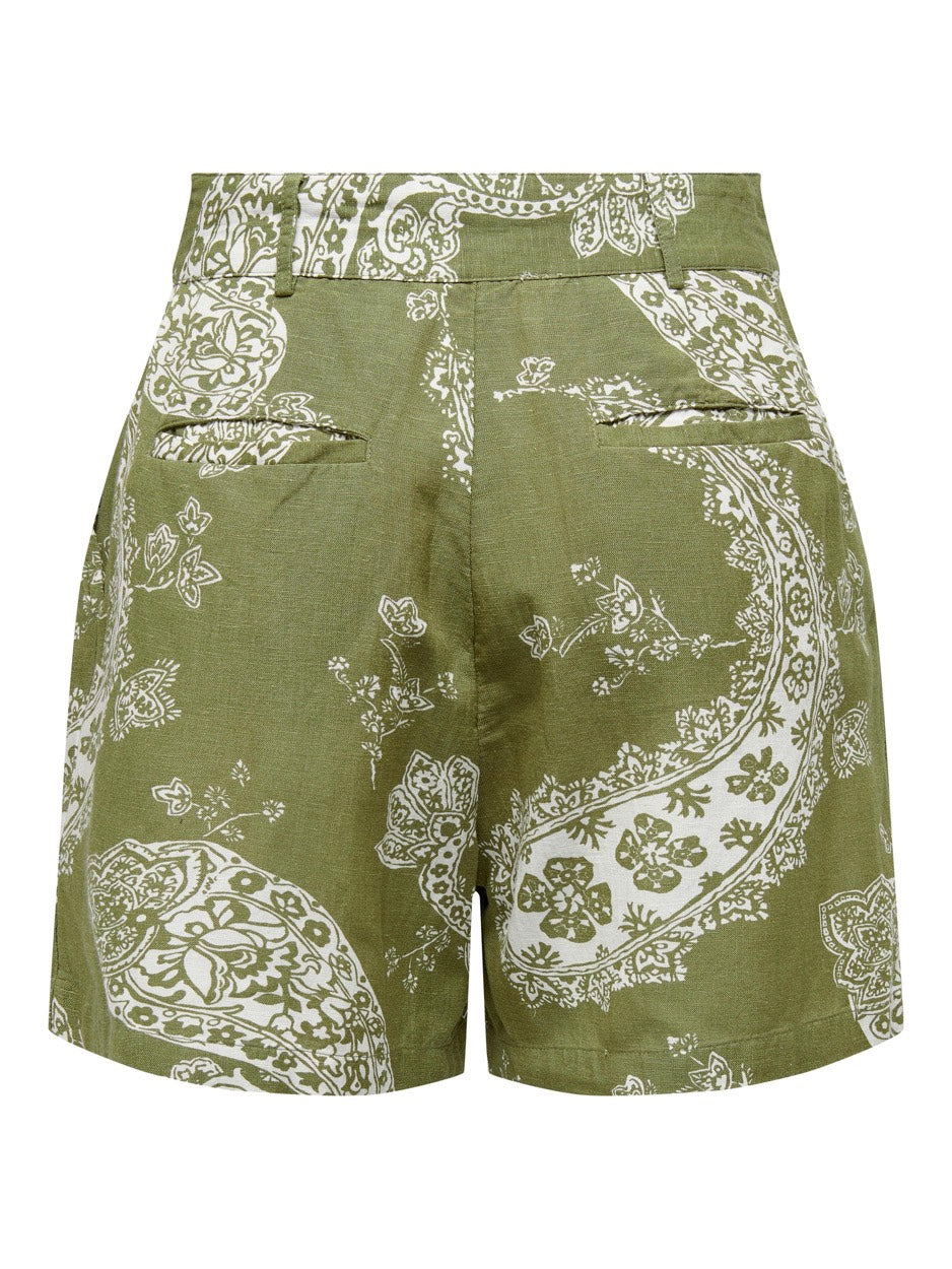 Onlbella Linen Hw Tailored Shorts P - Groen Dessin