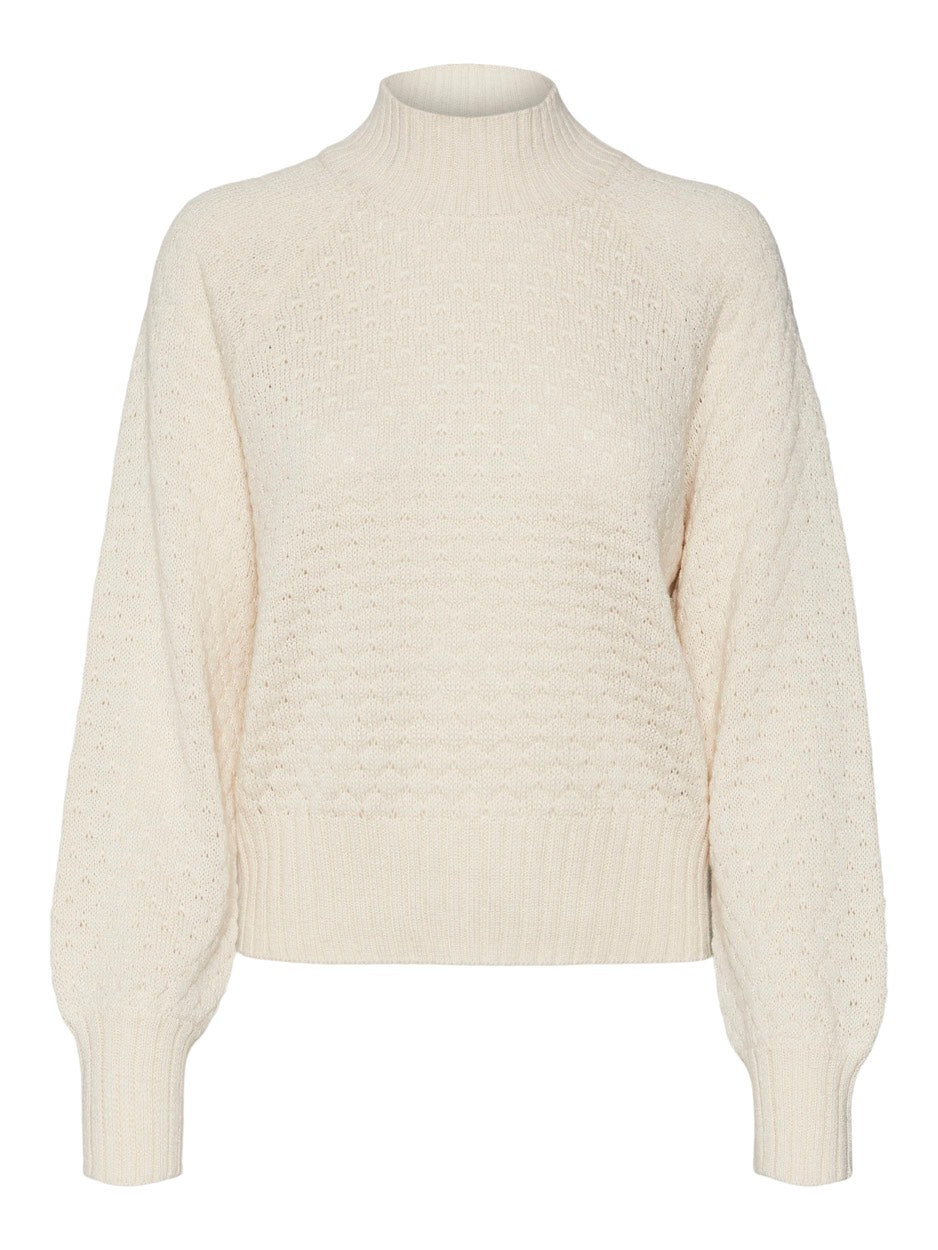 Vmfabulous Bubble Ls Highneck Pull. - Beige