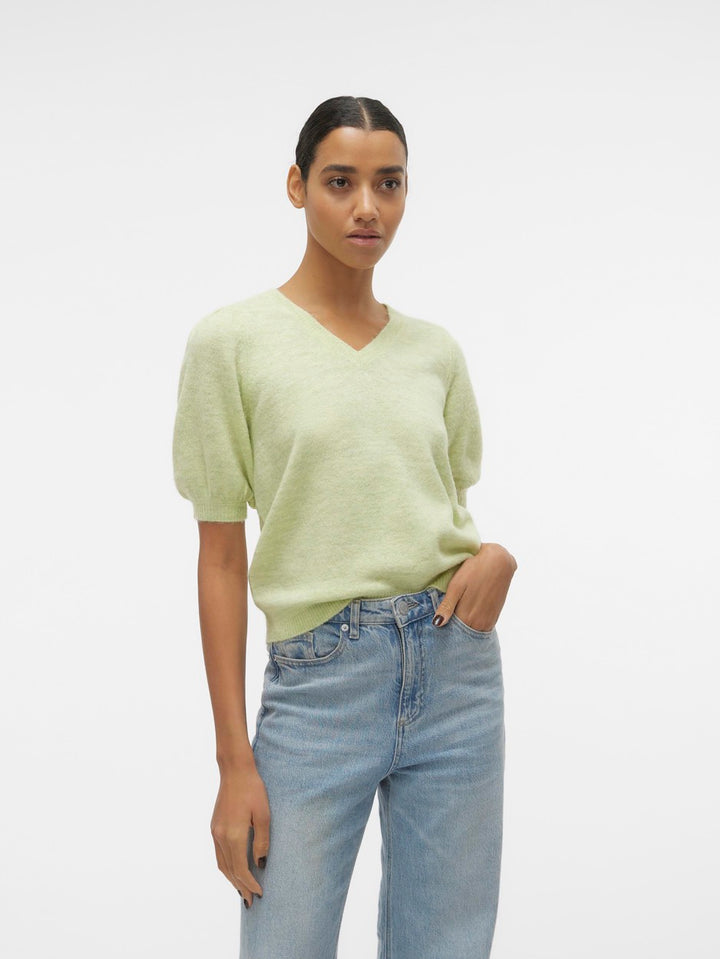 Vmellylefile Ss V-neck Puff Pullove - Lime