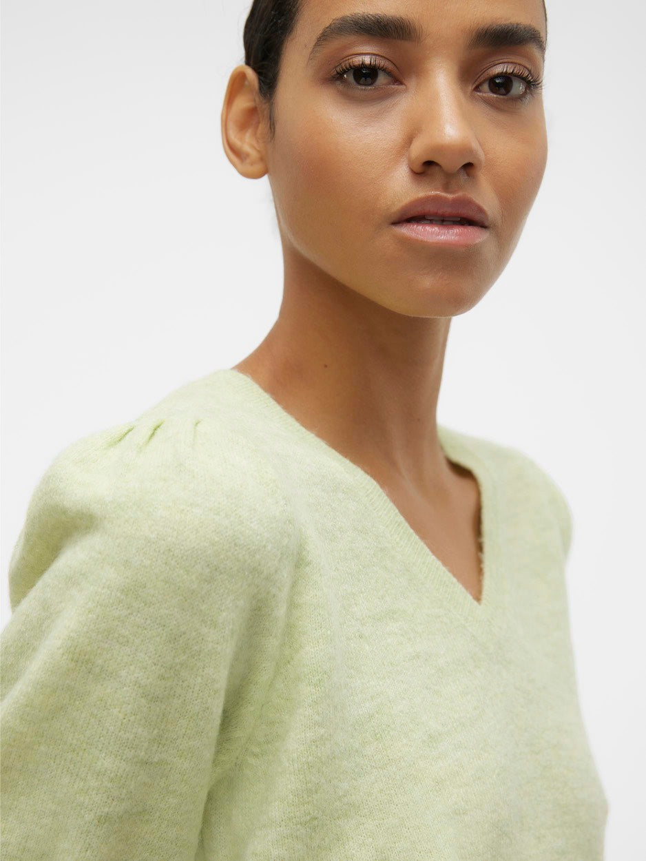 Vmellylefile Ss V-neck Puff Pullove - Lime