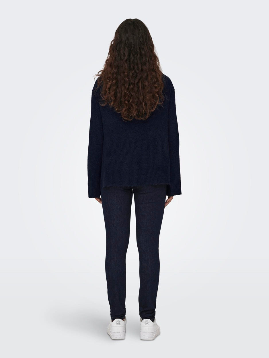 Jdyelanora L/s Highneck Slit Pullov - Navy