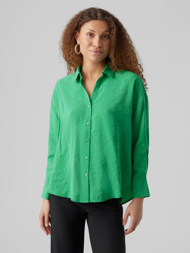 Vmqueeny Ls Oversize Shirt Wvn Ga N - Groen