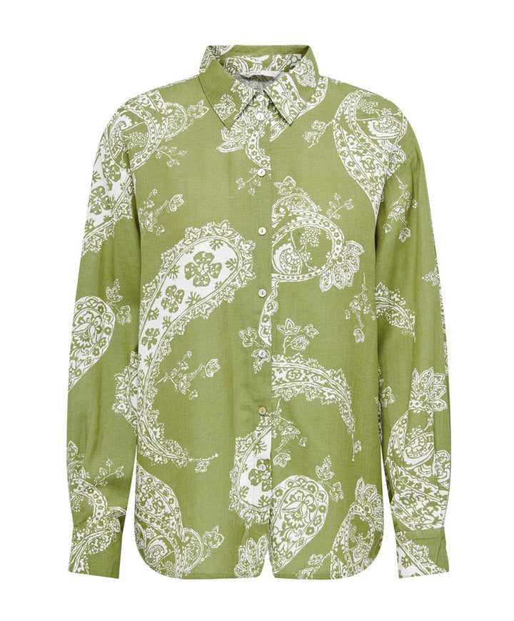 Onlbella Linen L/s Loose Shirt Ptm - Groen Dessin