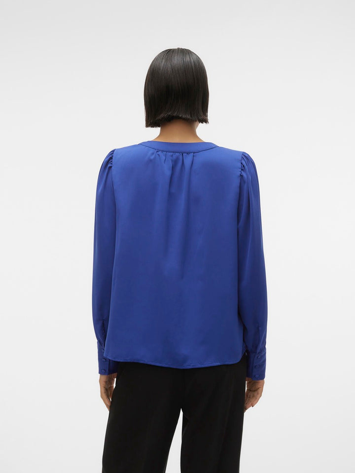 Vmgisana L/s V-neck Shirt Wvn Btq - Kobalt