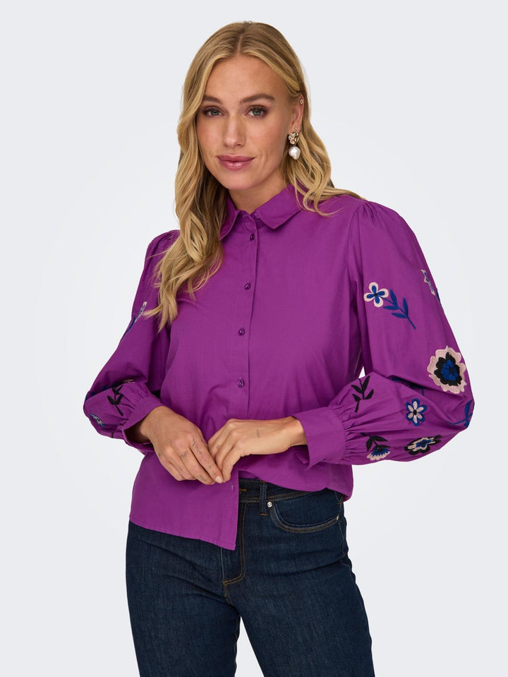 Onlzora Lise Ls Emb. Shirt Wvn Cs - Cerise