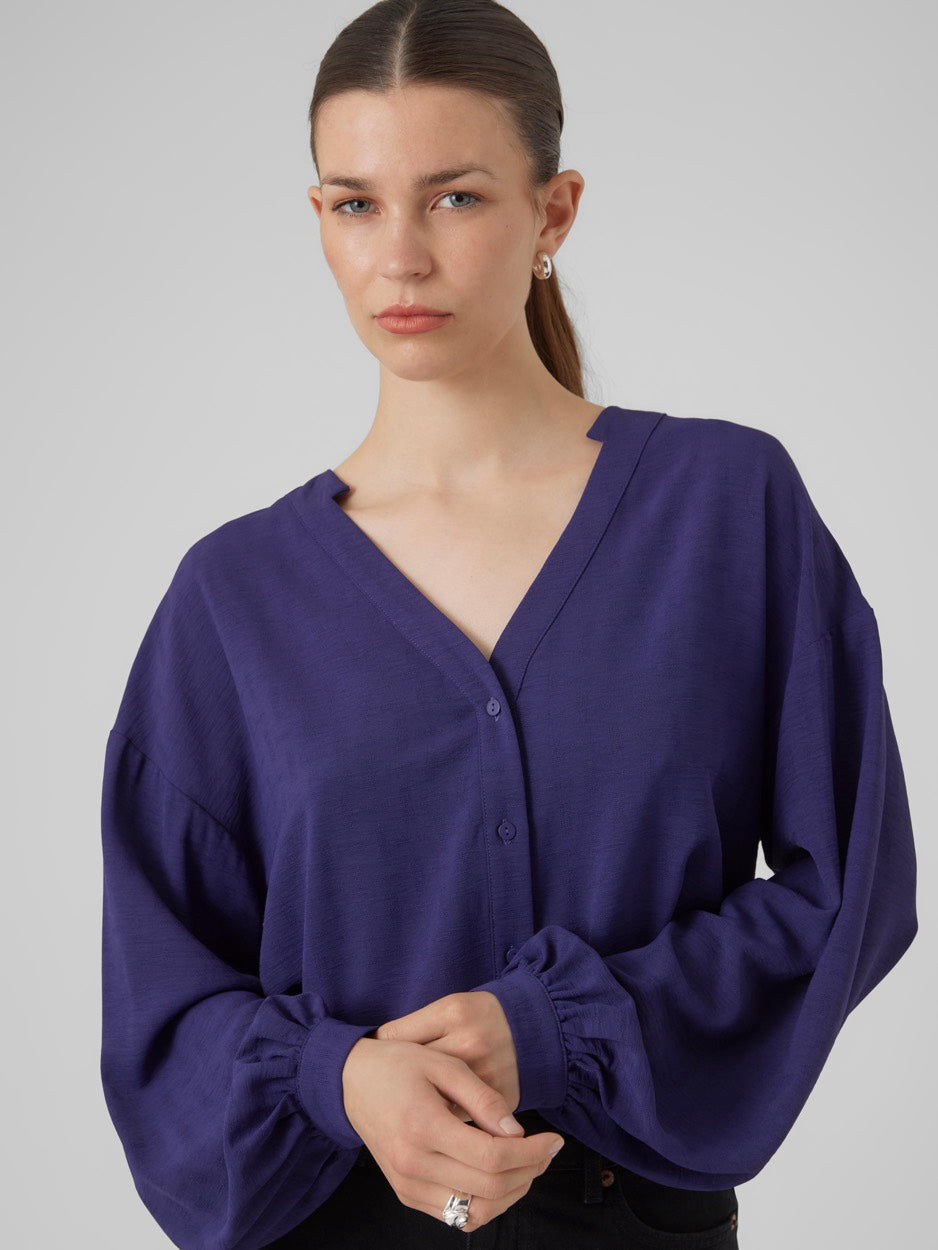 Vmeye L/s Top Wvn Btq Ga - Aubergine