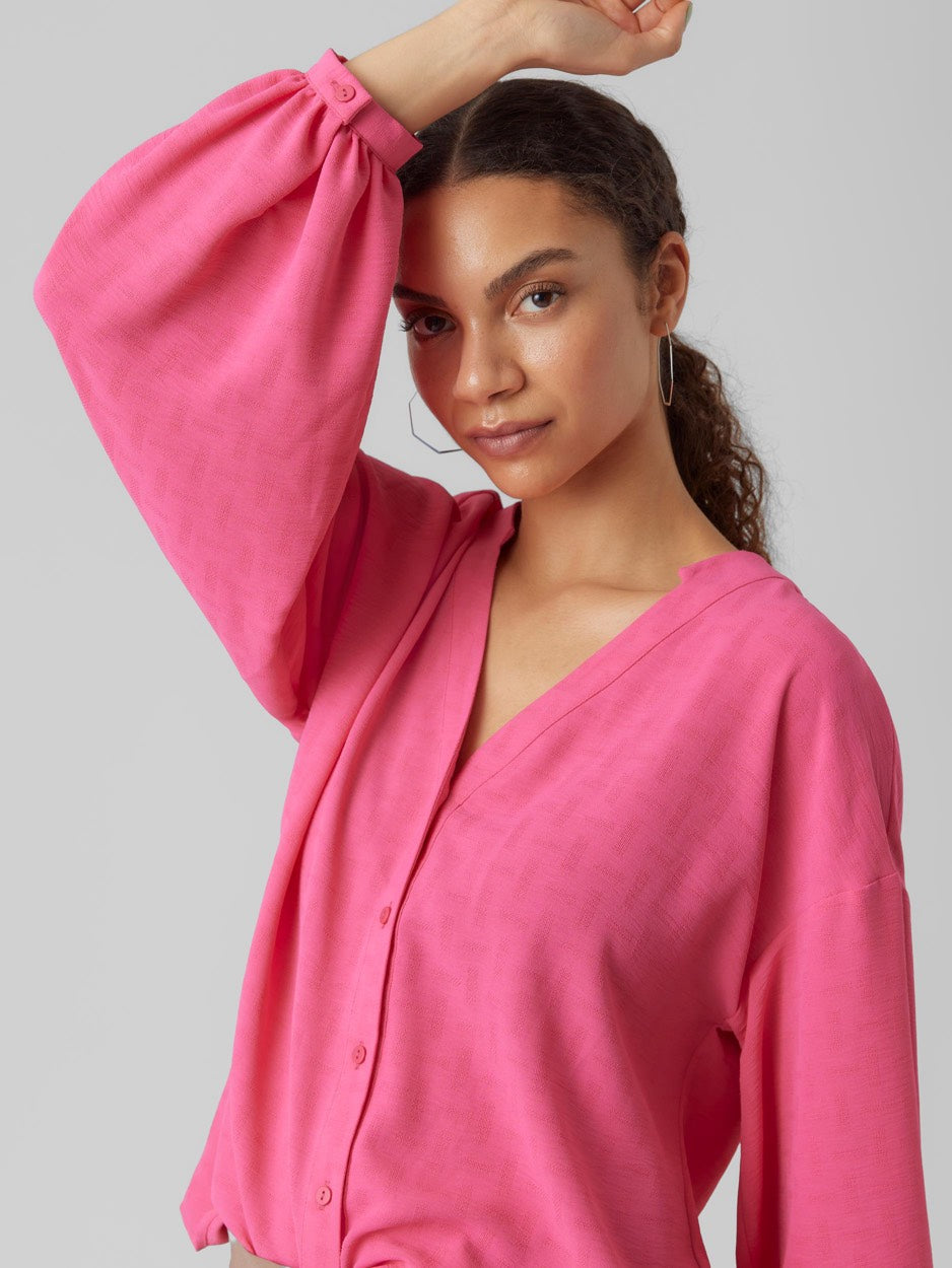 Vmcharlotte L/s V-neck Top Wvn Btq - Fuchsia