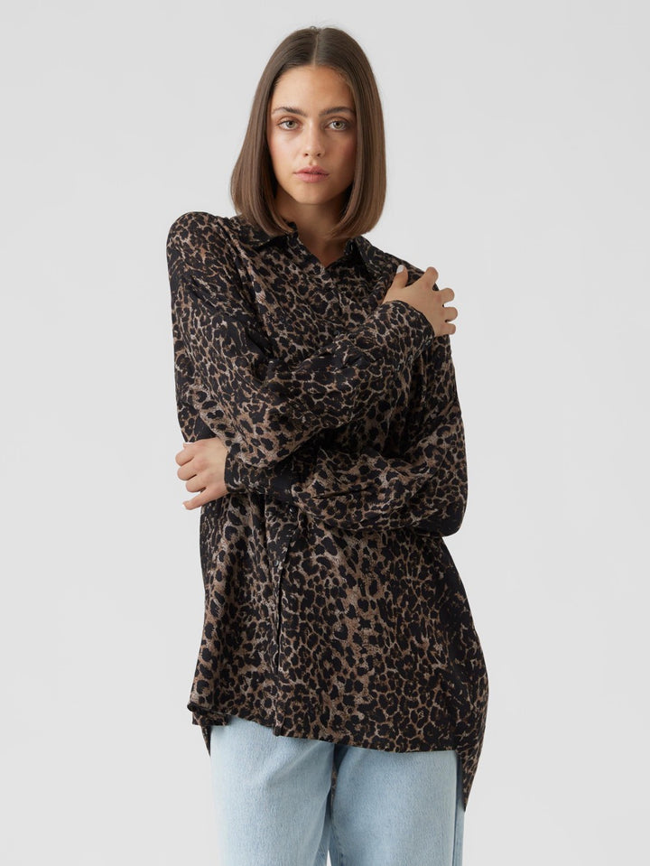 Vmkittie Mdot Ls Oversize Shirt Wvn - Bruin Dessin