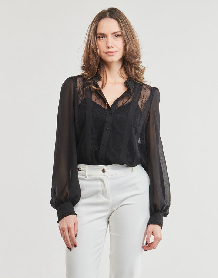 Onlhannah Ls Mix Lace Top  Wvn - Zwart