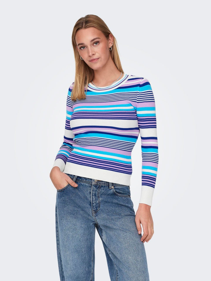 Onlmeleka Ls O-neck Stripe Cc Knt - Paars Dessin