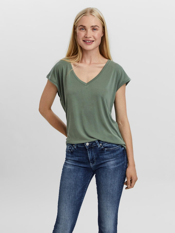 Vmfilli Ss V-neck Tee Ga Noos - Olijf