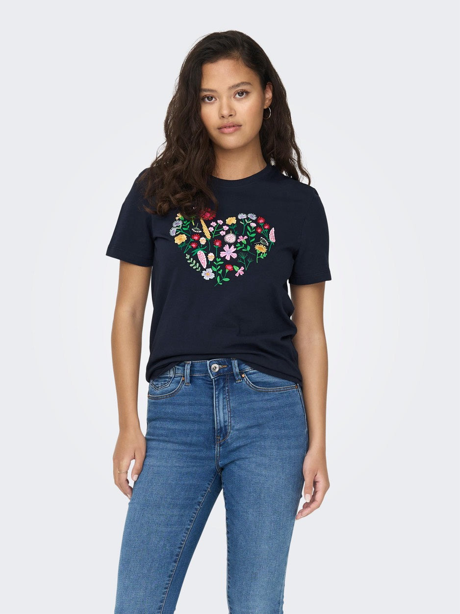 Onlemma Reg S/s Flower Top Box Jrs - Navy