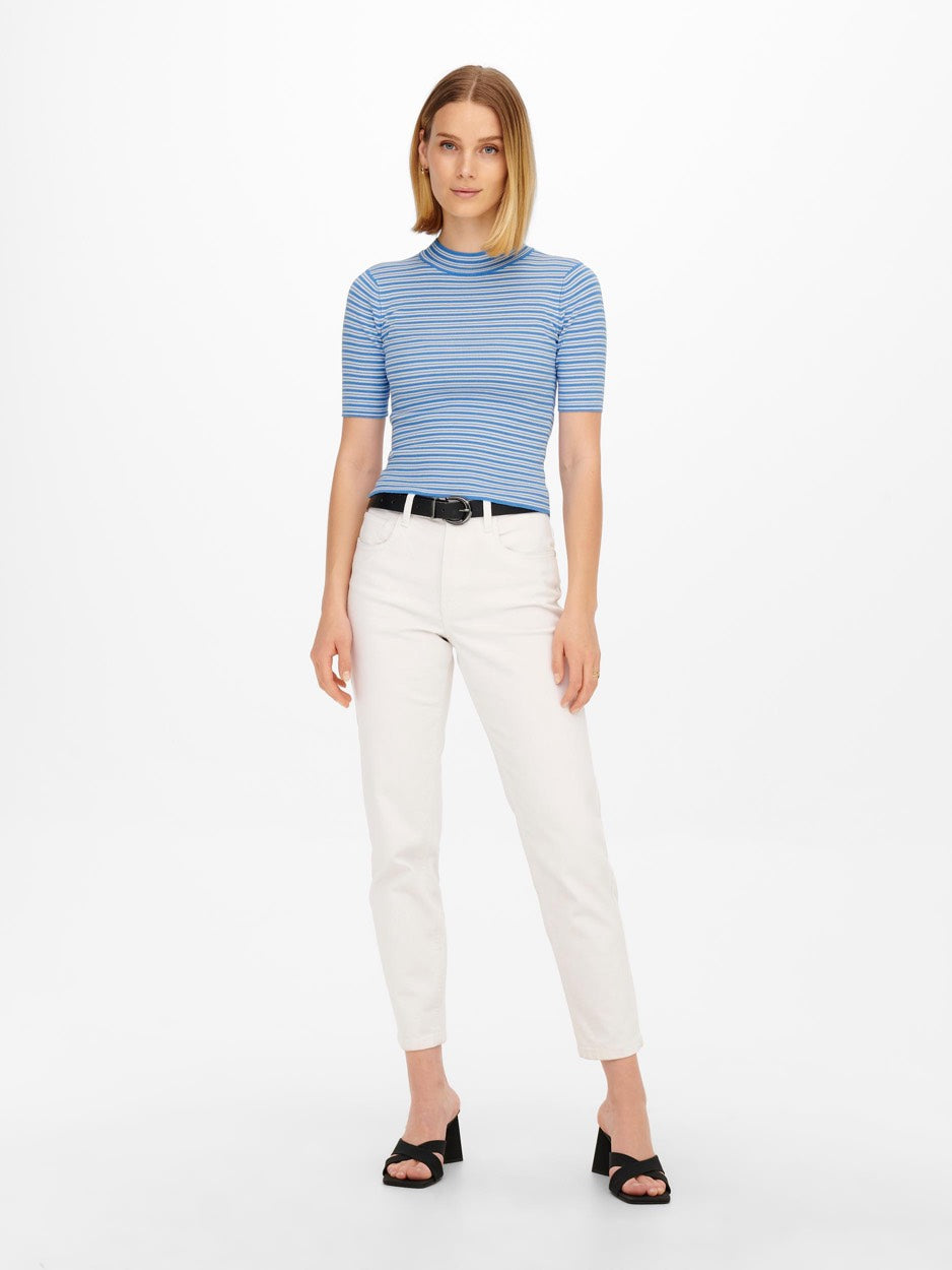 Jdyplum S/s Stripe Pullover Knt - Blauw Dessin