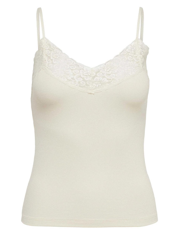 Onltilde Rib Lace Singlet Jrs - Ecru