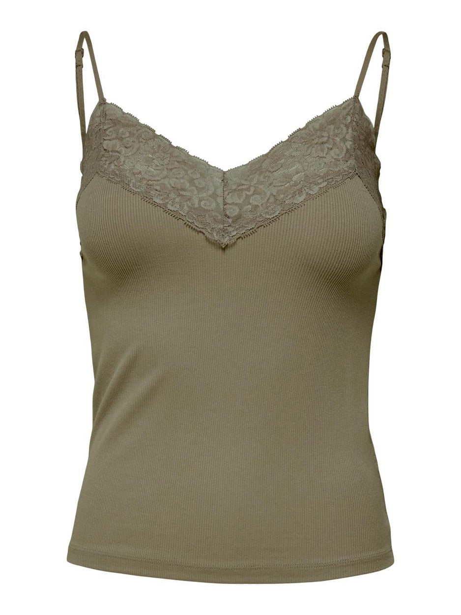 Onltilde Rib Lace Singlet Jrs - Olijf