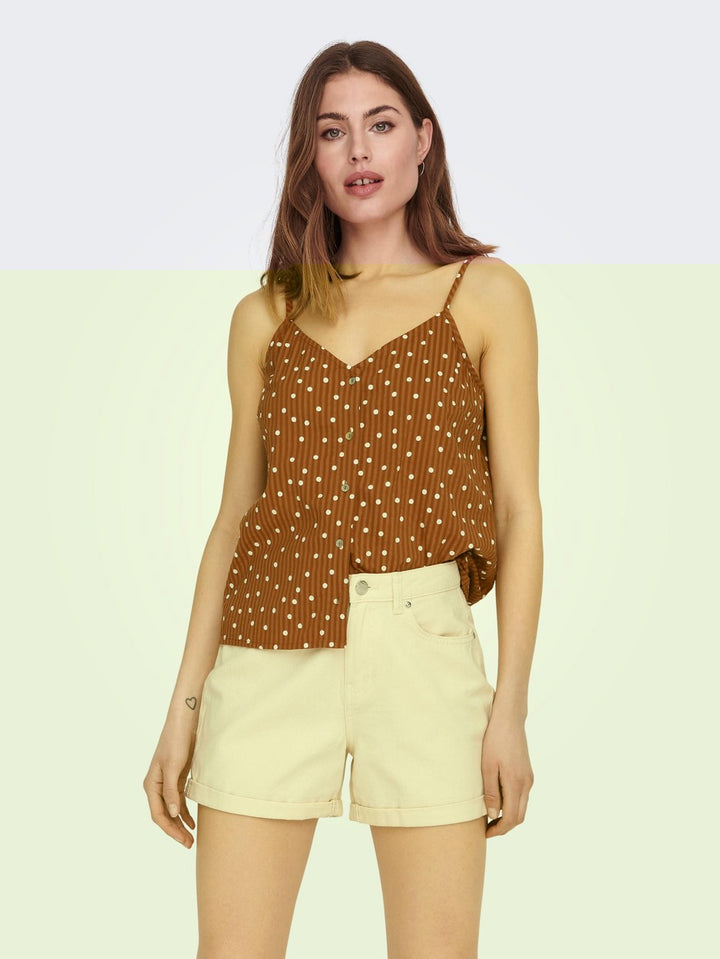 Onlemily Button Singlet Ptm - Bruin Dessin