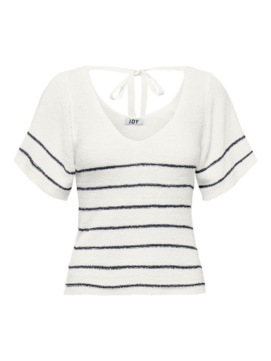 Jdydesha S/s V Neck Stripe Pullover - Wit Dessin