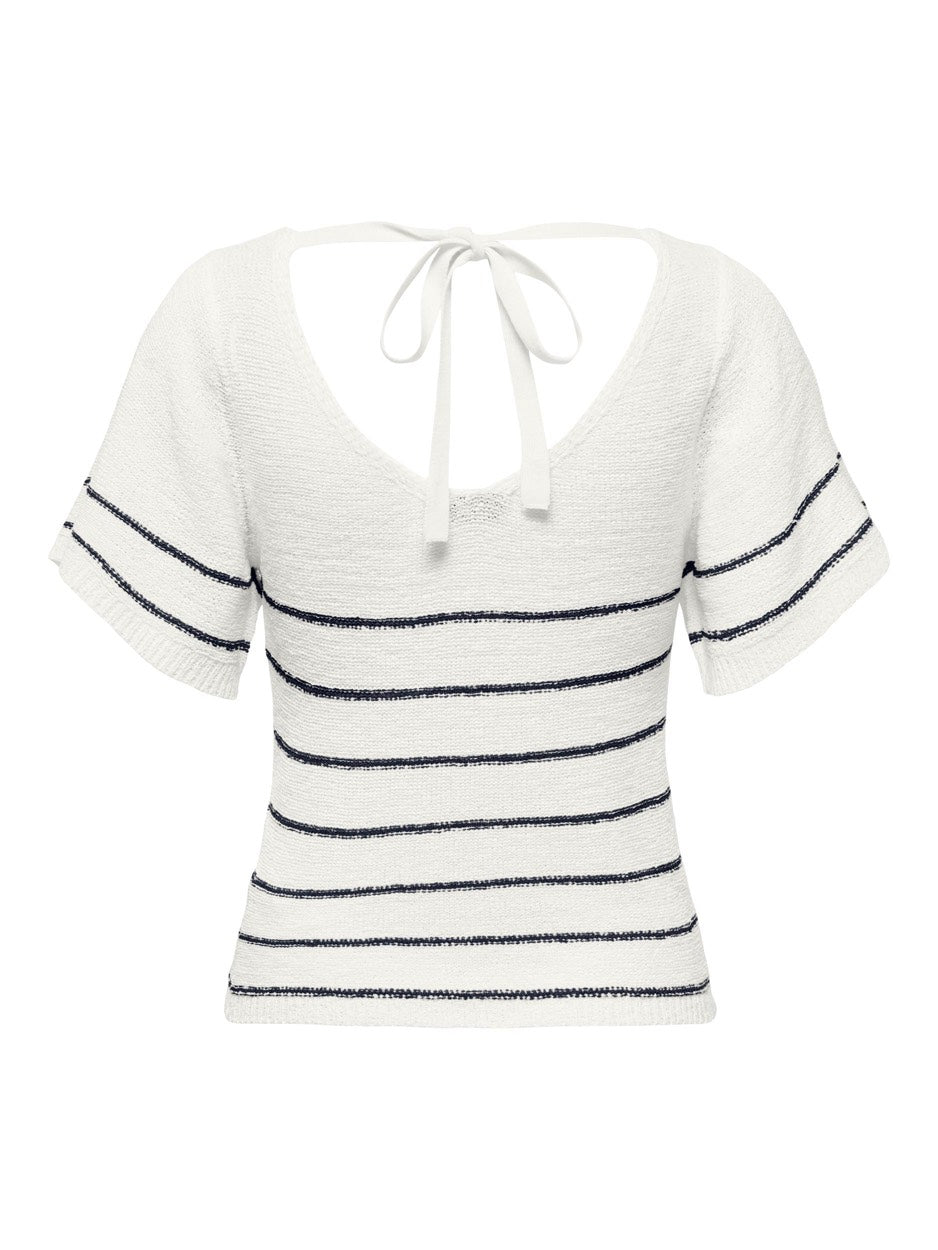 Jdydesha S/s V Neck Stripe Pullover - Wit Dessin