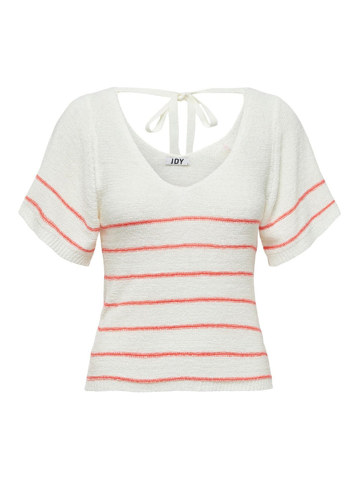 Jdydesha S/s V Neck Stripe Pullover - Wit Dessin