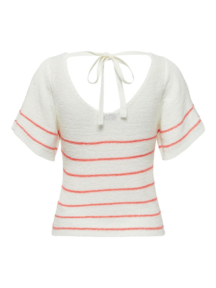 Jdydesha S/s V Neck Stripe Pullover - Wit Dessin