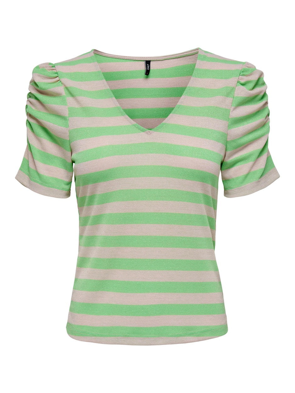 Onlcaren V-neck S/s Glitter Top Cs - Groen Dessin