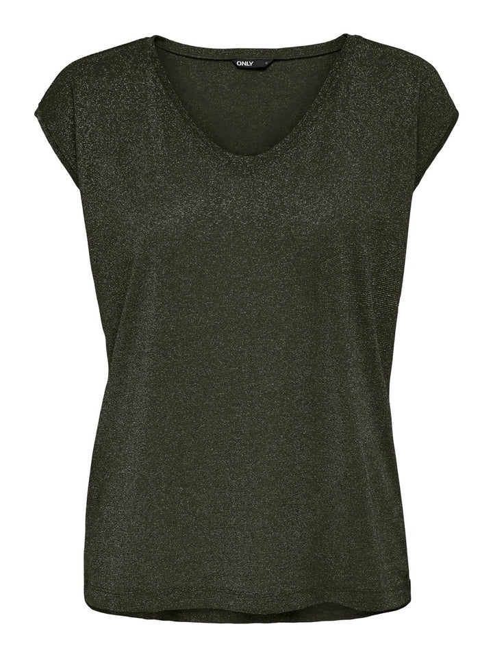 Onlsilvery S/s V Neck Lurex Top Jrs - Groen Dessin