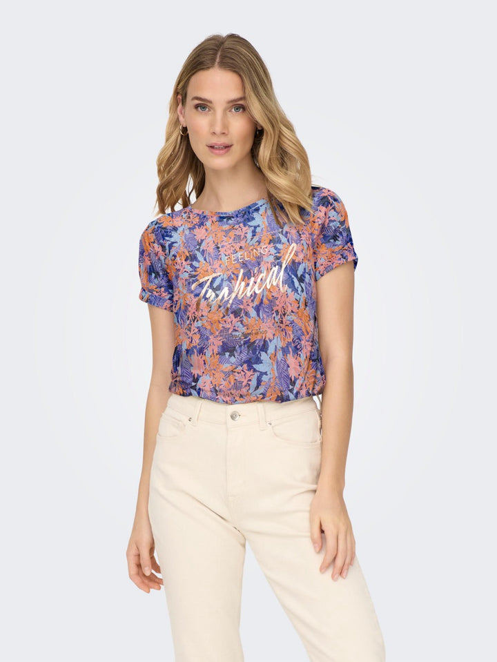 Onlrilla S/s O-neck Top Box Jrs - Blauw Dessin