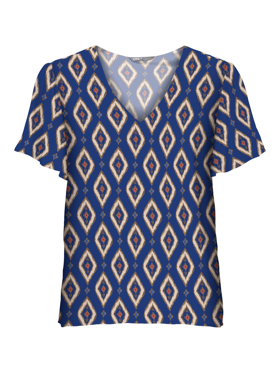 Onlleah S/s V-neck Top Ex Ptm - Blauw Dessin