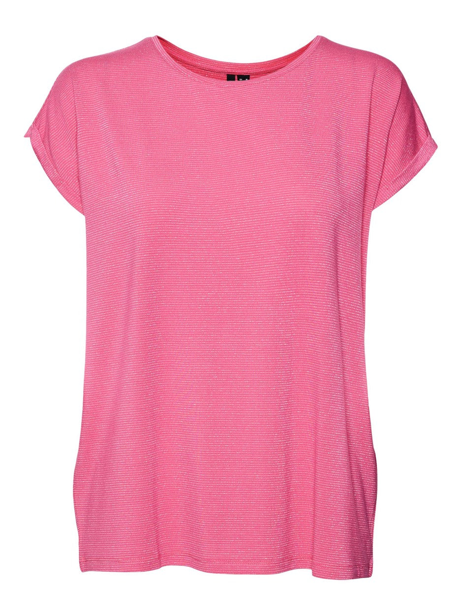 Vmlava Plain Ss Top Lurex Strip Ga - Fuchsia