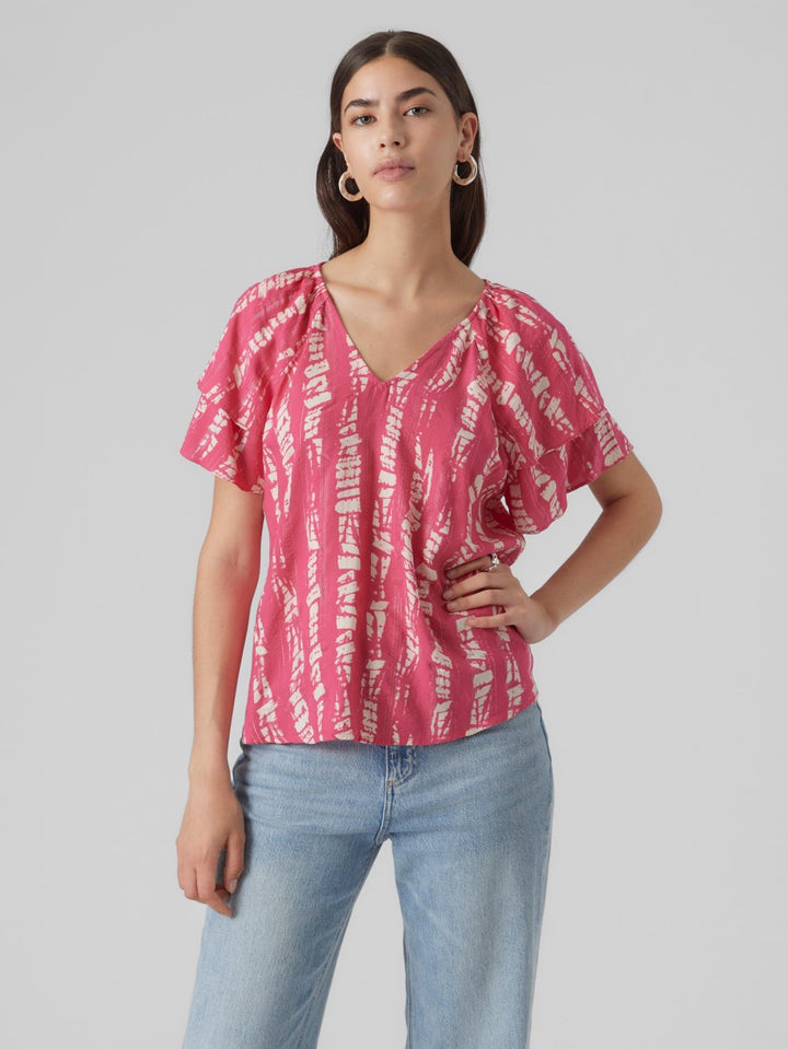 Vmcevi S/s Top Wvn Lcs - Roze Dessin