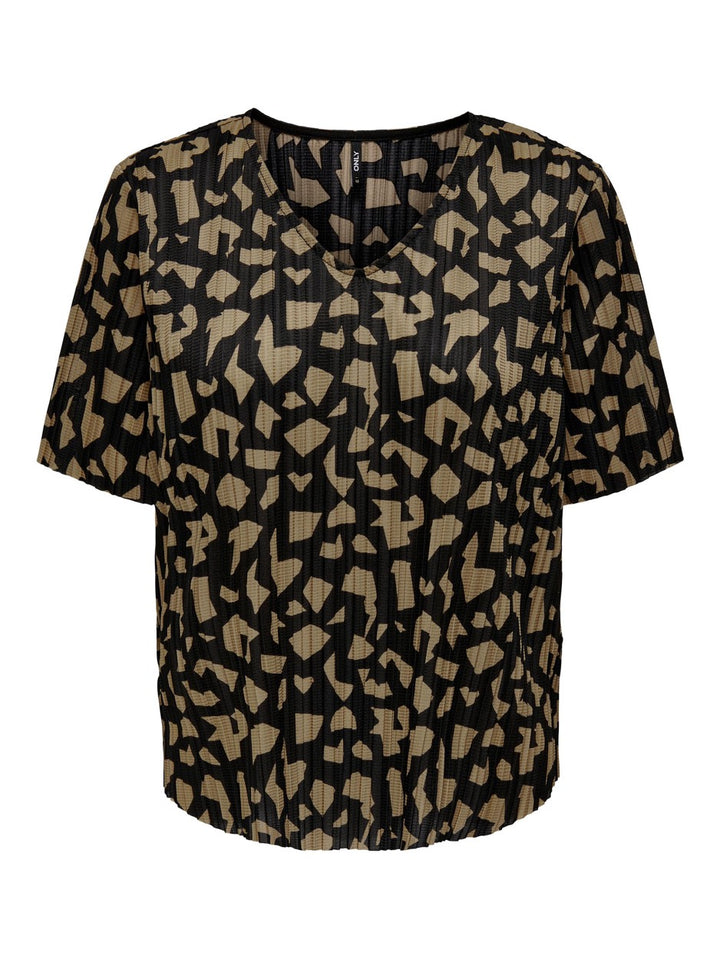 Onlsafari S/s V-neck Top Jrs - Zwart Dessin