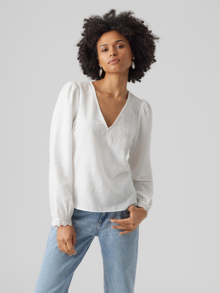 Vmmali Ls V-neck Top Wvn - Wit