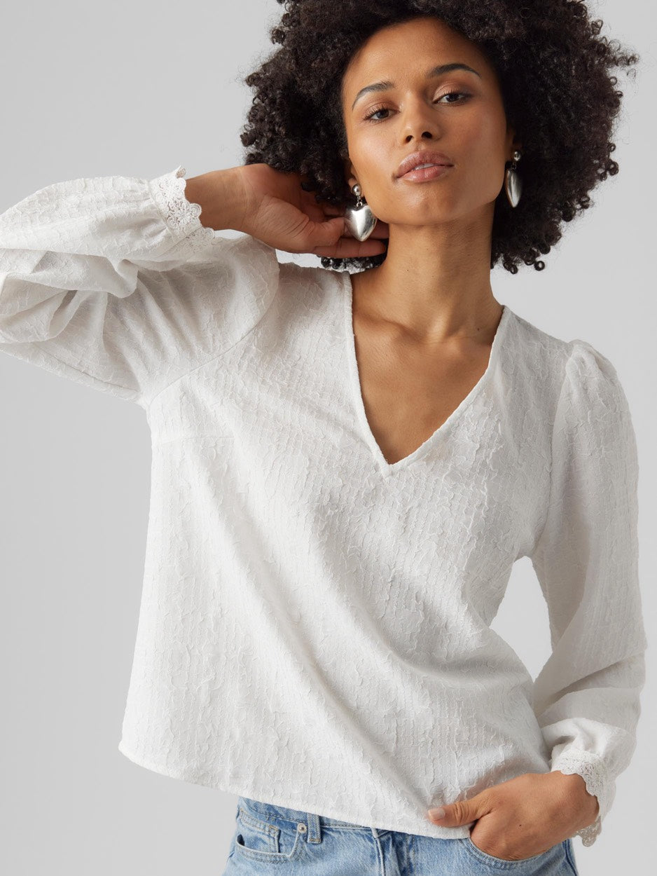 Vmmali Ls V-neck Top Wvn - Wit