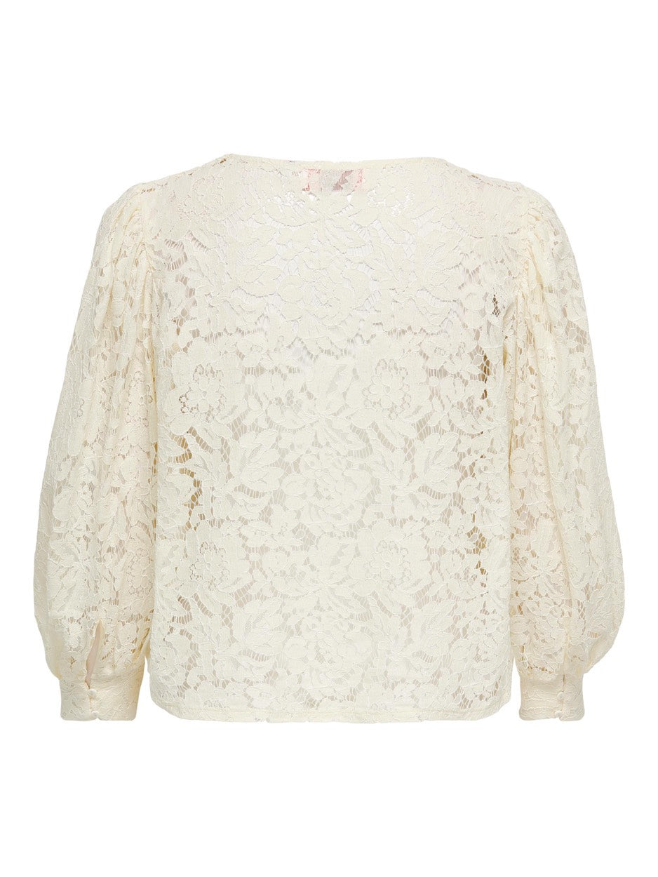 Onlbina Yrsa Lace V-neck Top Wvn - Ecru