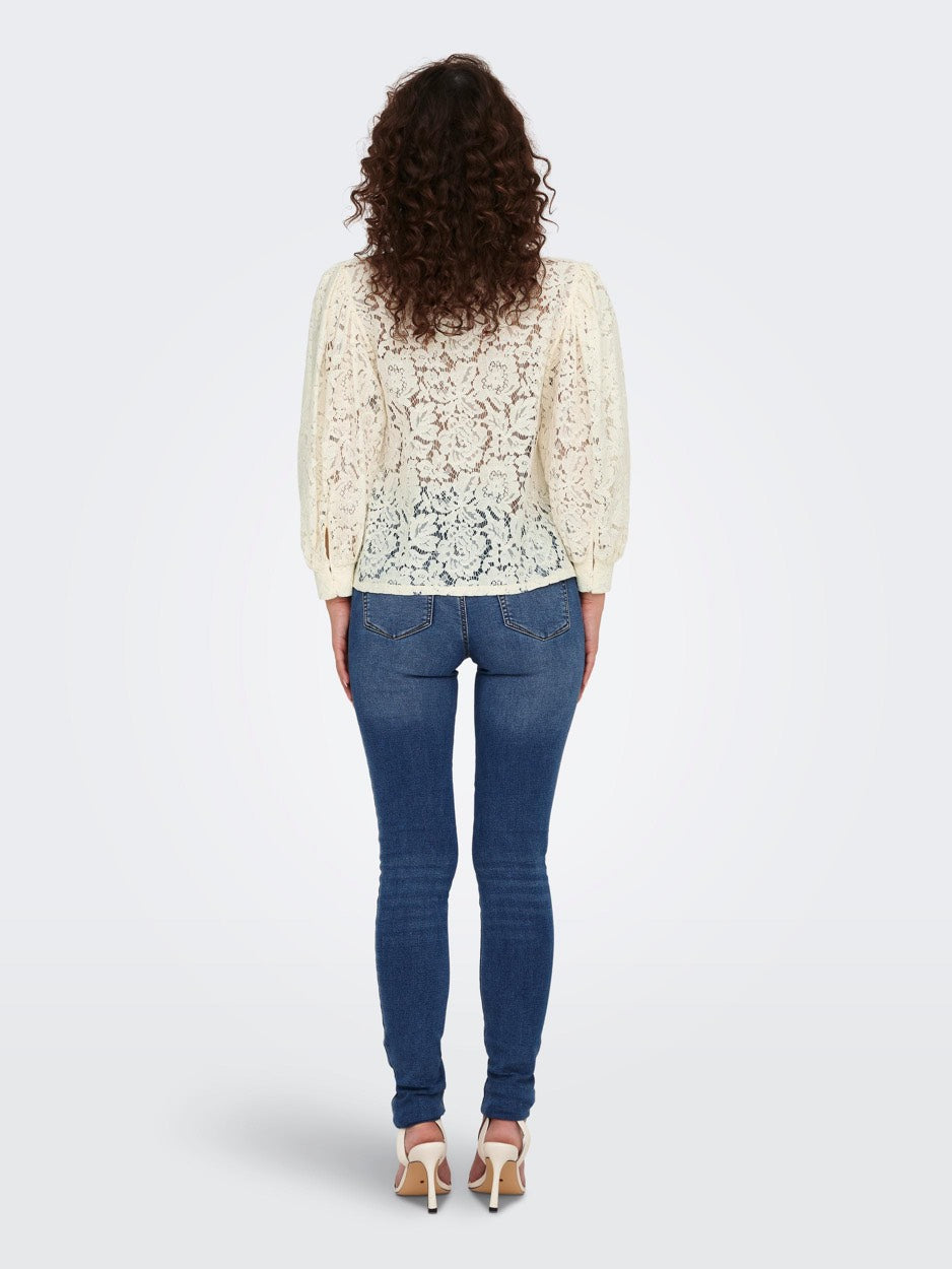 Onlbina Yrsa Lace V-neck Top Wvn - Ecru