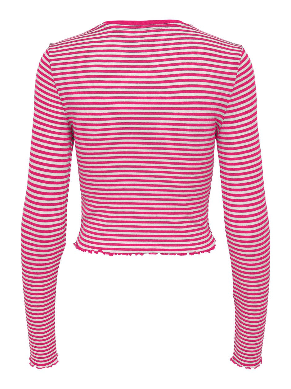 Onlmaja L/s Cropped Stripe Top Cc J - Roze Dessin